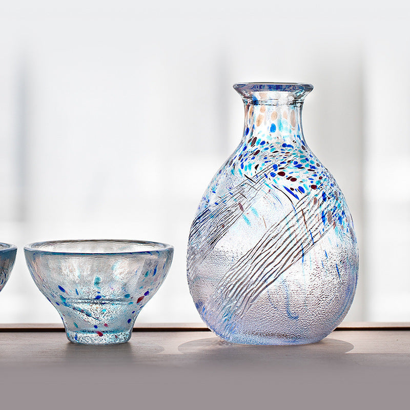 Gohobi Toyo Sasaki Japanese Hammered Glass Sake Jug Set – Stained Glass Wine Set Gift | Made in Japan