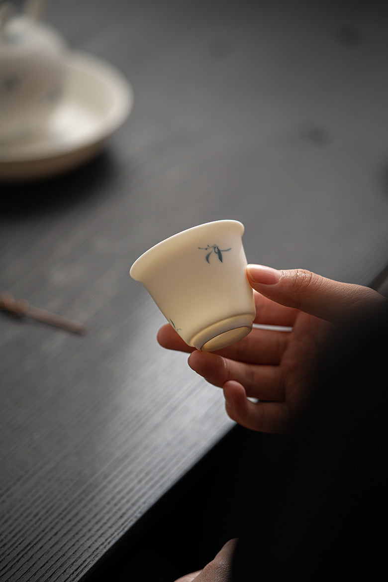 Gohobi Matte Hand-Painted 'Autumn Orchid by the Water' Ceramic Teacup