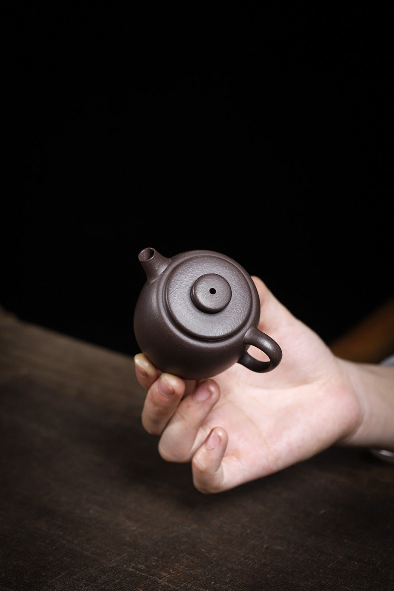 Gohobi Handmade Yixing Purple Zisha Clay Teapot  – 100ml Original Ore Sky Blue Clay Xiao Julun (Small Giant Wheel) Style, Thin-Walled Gongfu Teapot with Built-in Filter