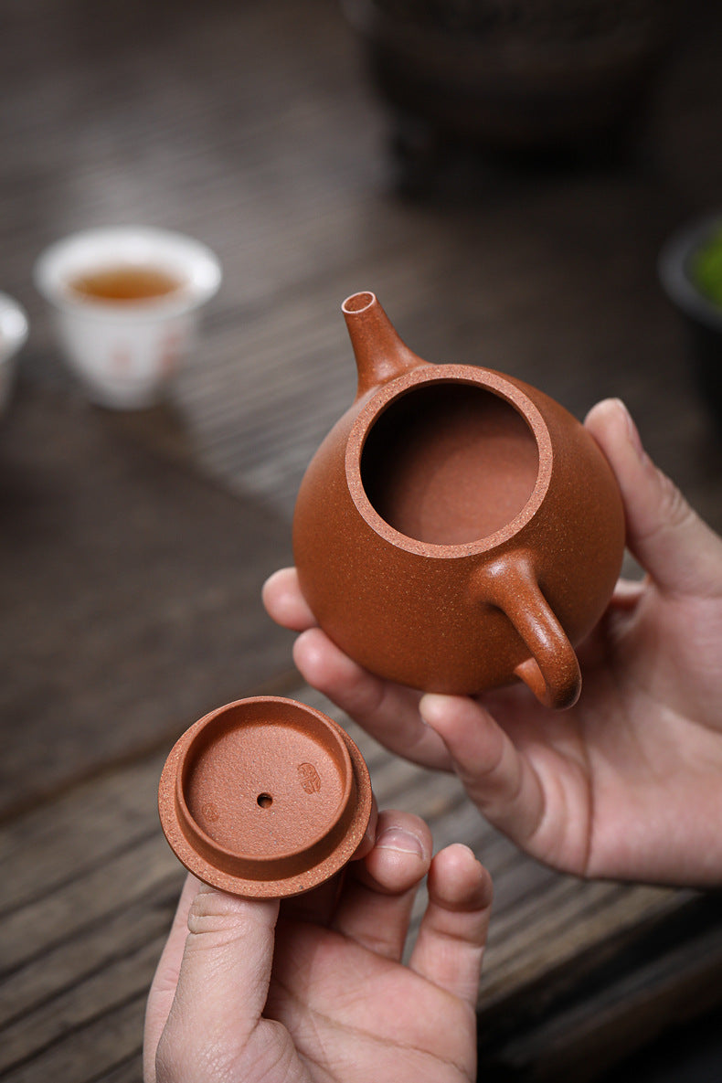 Gohobi Handmade Yixing Zisha Sandy Purple Clay Teapot 150ml – Original Ore Golden Jiangpo Clay Gaoshi Piao Teapot, Lightweight Body for Gongfu Tea Brewing