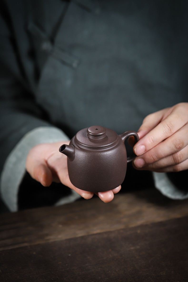 Gohobi Handmade Yixing Purple Zisha Clay Teapot  – 100ml Original Ore Sky Blue Clay Xiao Julun (Small Giant Wheel) Style, Thin-Walled Gongfu Teapot with Built-in Filter