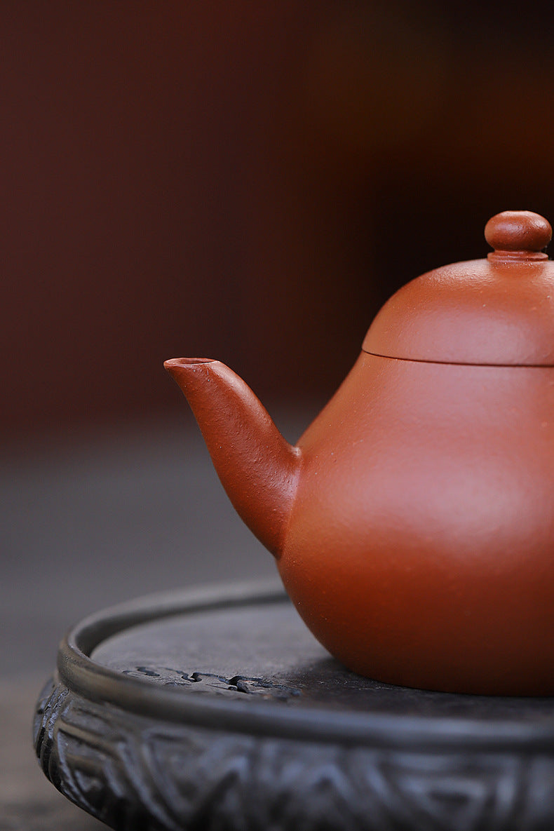 Gohobi Handmade Yixing Red Zisha Clay Teapot – 130ml Handmade Original Ore Raw Zhuni Pear-Shaped Teapot, Gongfu Tea Brewing Small Yixing Teaware