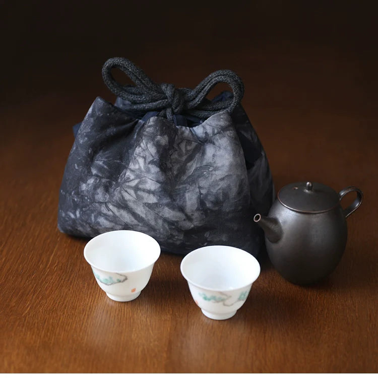 Gohobi Large Dyed Fabric Teaware Storage Travel Bag Shifuku