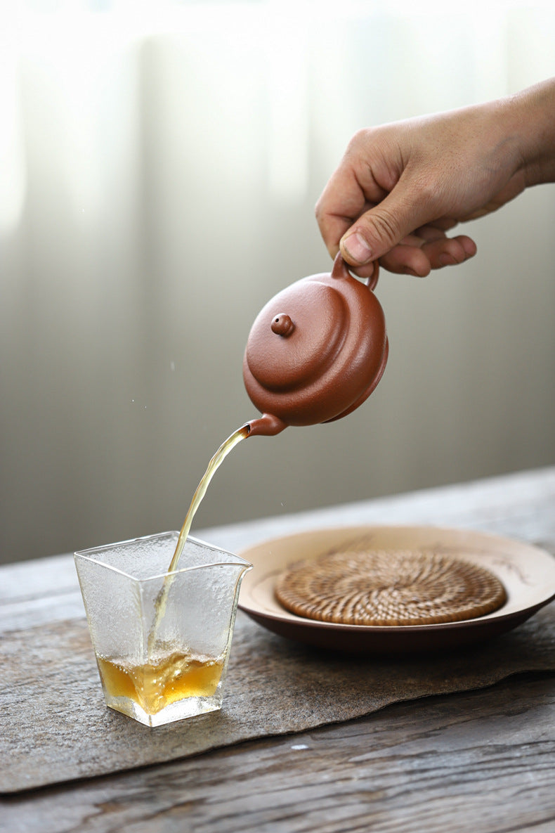 Gohobi Handmade Yixing Original Ore Jiangpo Sandy Purple Clay "Flat Lantern" Teapot – 150ml Thin-Walled Home Brewing Teapot with Built-in Filter