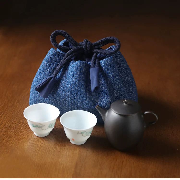 Gohobi Denim Medium Teaware Storage Travel Bag Shifuku
