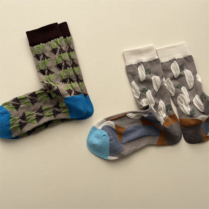 Gohobi Spring Summer Embossed Geometric Mid-Calf Socks