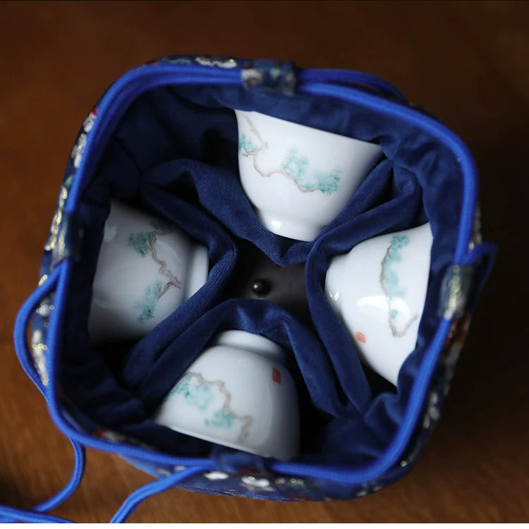Gohobi Colourful Brocade Teaware Storage Travel Bag Shifuku