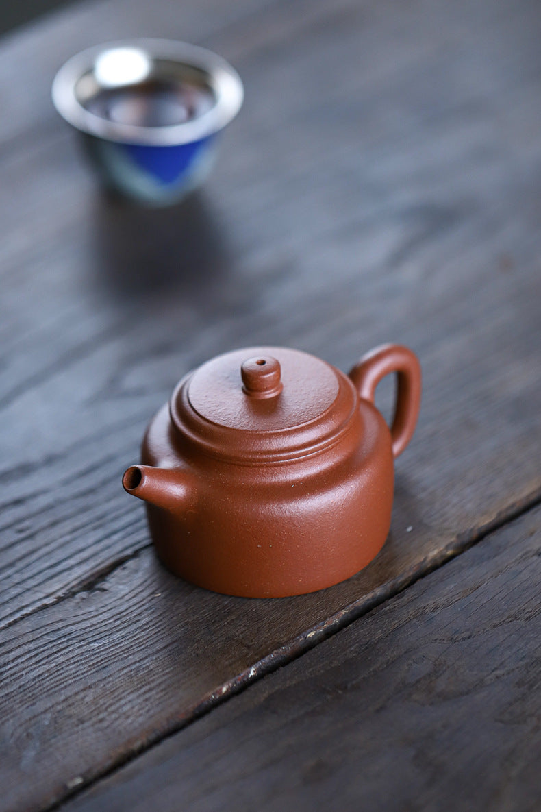 Gohobi Handmade Yixing Original Ore Sandy Purple Clay "Dezhong" Teapot – 150ml Zen-Inspired Home Brewing Teapot with Built-in Filter