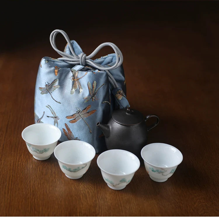 Gohobi Colourful Brocade Teaware Storage Travel Bag Shifuku