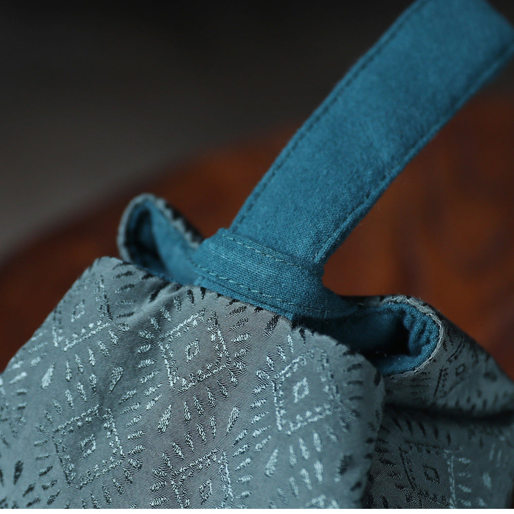 Gohobi Green Weaving Brocade Teaware Storage Travel Bag Shifuku