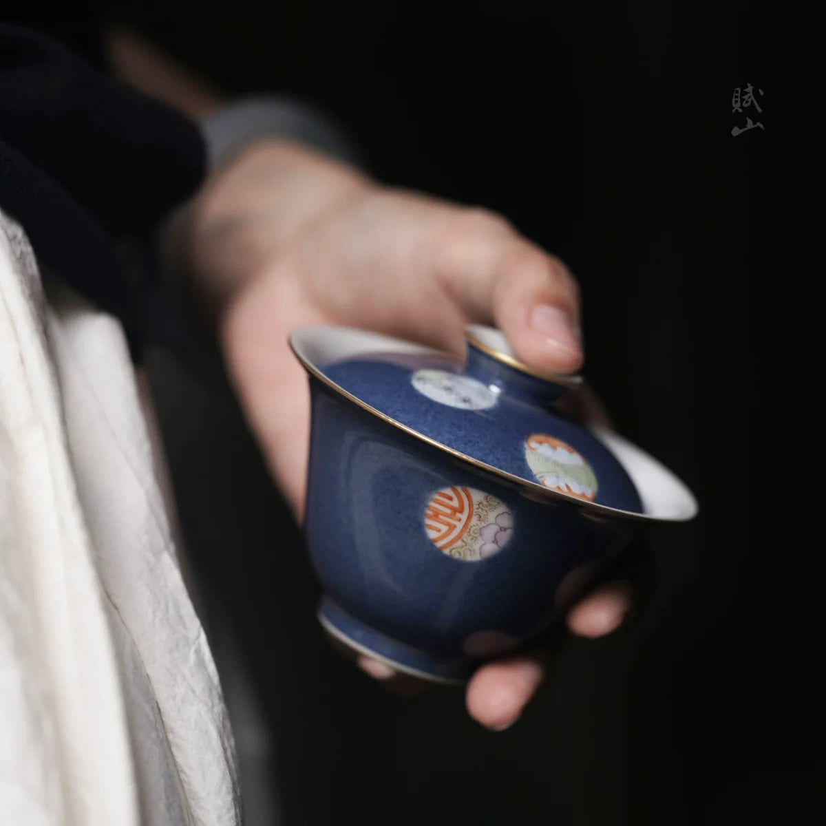 [賦山敘 x Gohobi] Splash-Blue Gaiwan Collection – Single Handmade Jingdezhen Ceramic Gongfu Tea Bowl