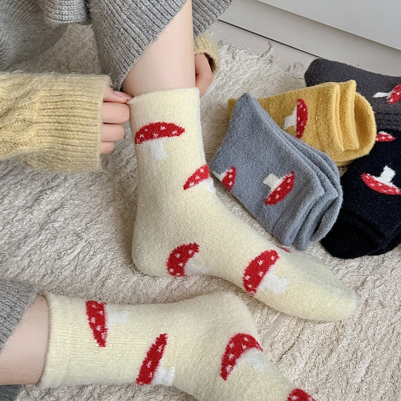 Gohobi Cozy Fleece-Lined Mushroom Socks