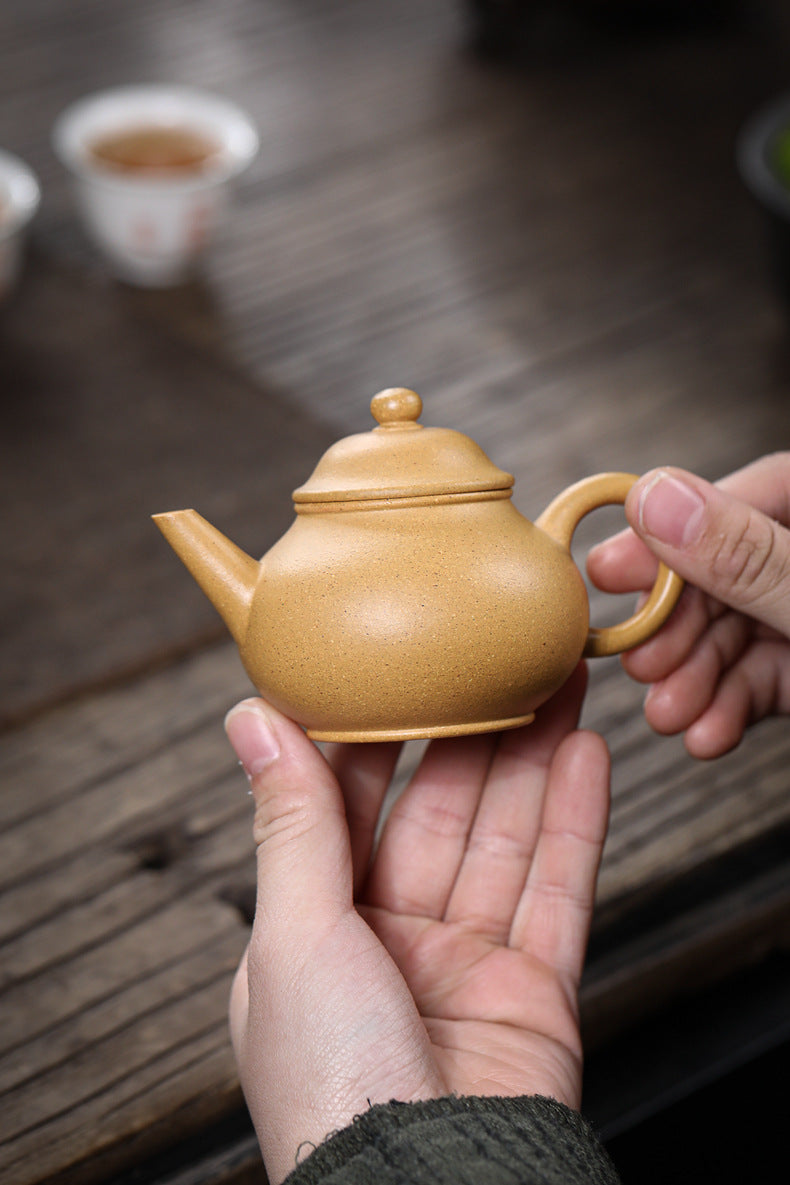 Gohobi Handmade Yixing Yellow Zisha Clay Teapot 120ml – Original Ore Huangjin Duan Clay Bala Shui Ping Teapot for Gongfu Tea Brewing