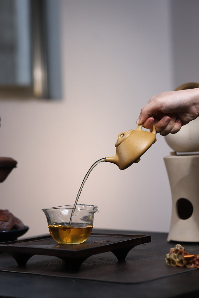 Gohobi Handmade Yixing Yellow Zisha Clay Teapot – 140ml Original Ore Huangjin Duan (Golden Duan) Clay Shih Piao Teapot, Thin-Walled Gongfu Purple Clay Teaware