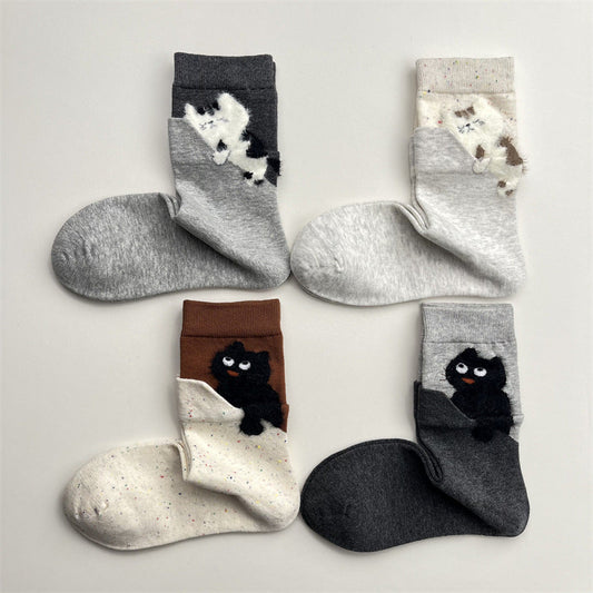 Gohobi Original Flocked Cat Design Mid-Calf Socks