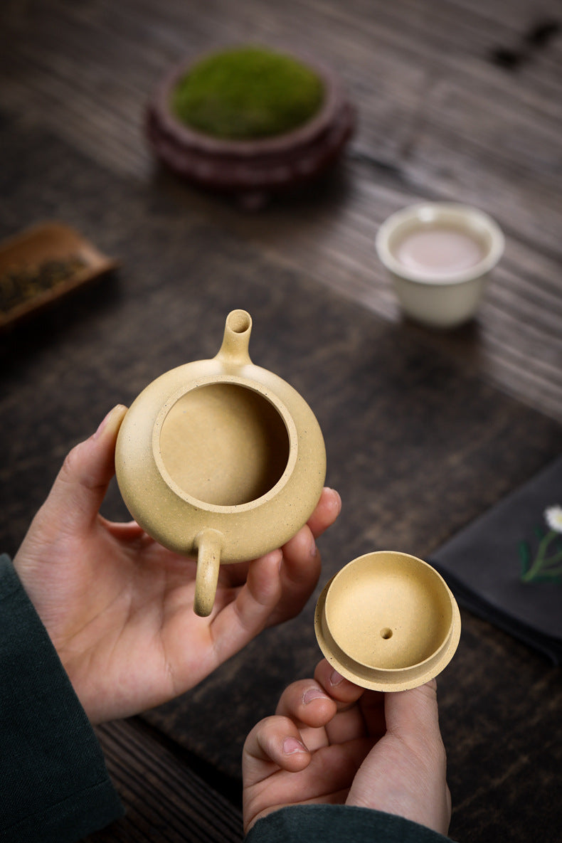 Gohobi Handmade Yixing Green Zisha Clay Junde Teapot – 110ml “Ben Lü” Clay Gongfu Teapot with Inner Push Hole, Thin-Walled Design for Chaozhou Brewing