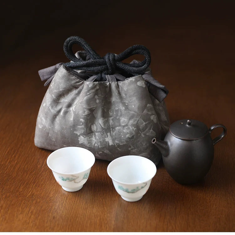 Gohobi Large Dyed Fabric Teaware Storage Travel Bag Shifuku