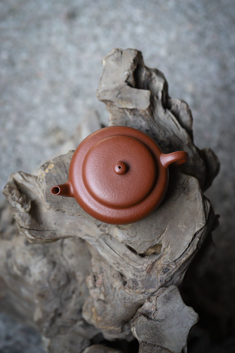 Gohobi Handmade Yixing Original Ore Jiangpo Sandy Purple Clay "Flat Lantern" Teapot – 150ml Thin-Walled Home Brewing Teapot with Built-in Filter