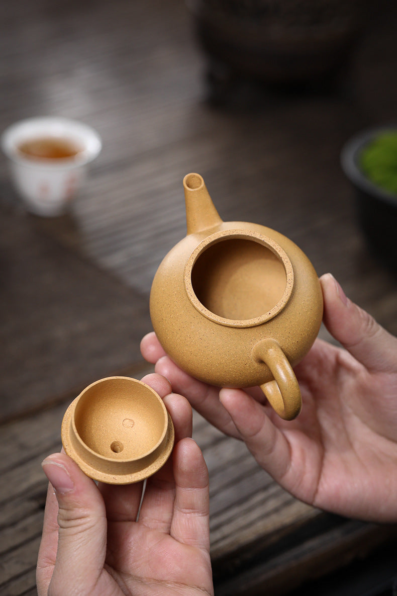 Gohobi Handmade Yixing Yellow Zisha Clay Teapot 120ml – Original Ore Huangjin Duan Clay Bala Shui Ping Teapot for Gongfu Tea Brewing