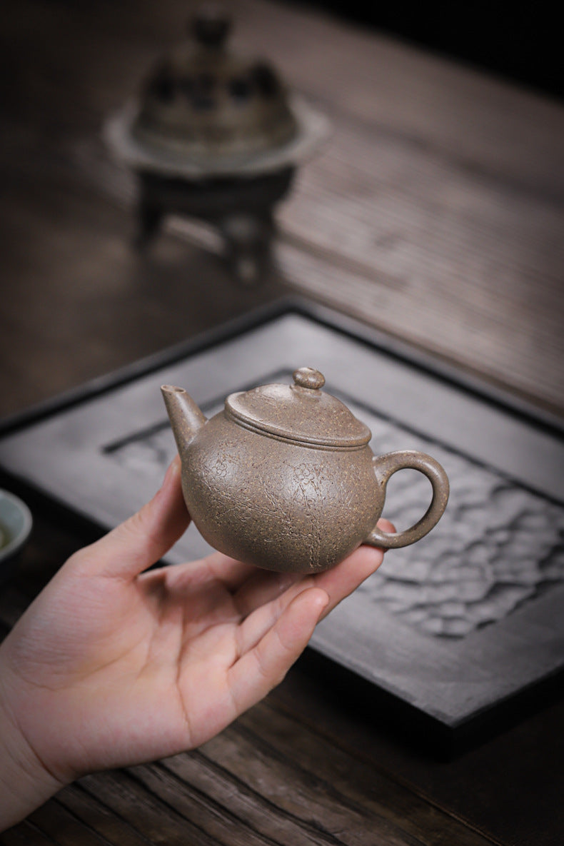 Gohobi Handmade Yixing Zisha Sandy Purple Clay Teapot – 130ml Handmade Original Ore Qing Jiangpo Clay Bala Shui Ping Teapot, Small Gongfu Purple Clay Teaware with Built-in Filter