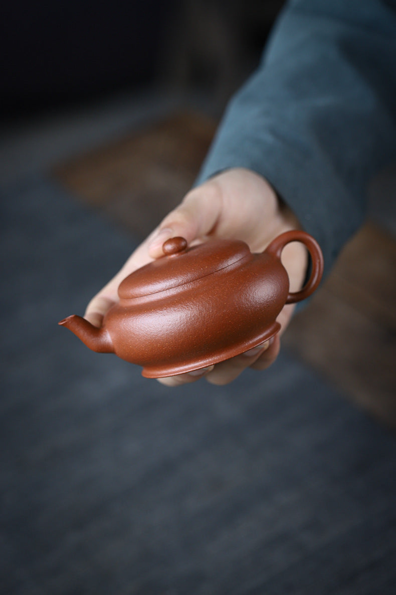 Gohobi Handmade Yixing Original Ore Jiangpo Sandy Purple Clay "Flat Lantern" Teapot – 150ml Thin-Walled Home Brewing Teapot with Built-in Filter