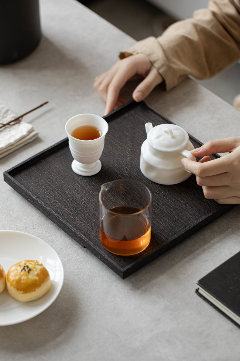 Gohobi Japanese-style Wabi-Sabi Teak Black Brown Square Tray 009