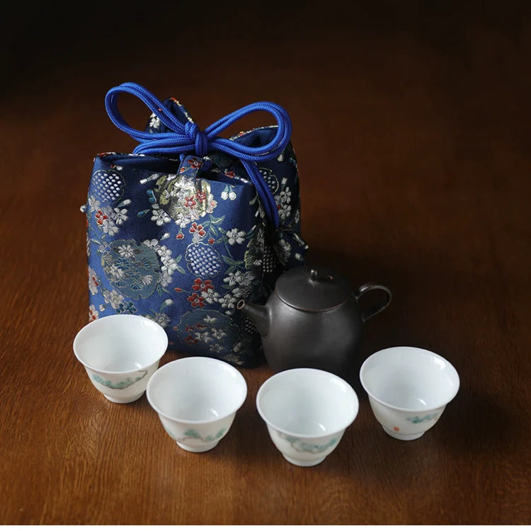 Gohobi Colourful Brocade Teaware Storage Travel Bag Shifuku