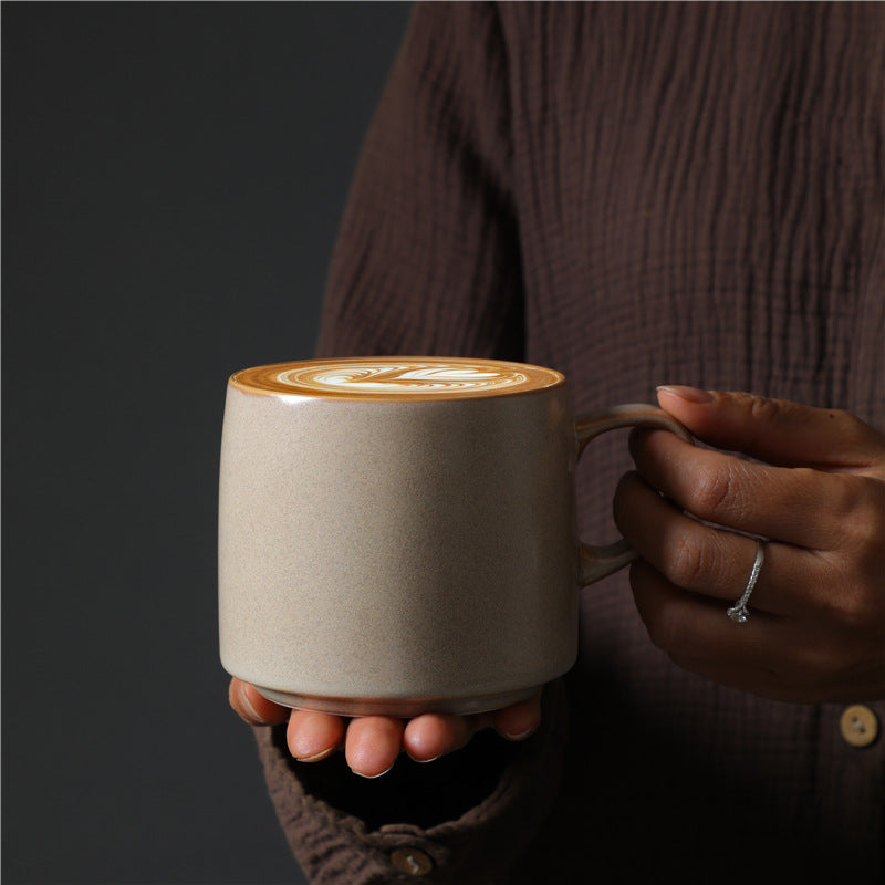 Gohobi Handmade Nordic Ceramic Coffee Mug – Beige/White Retro Cup (Clearance)
