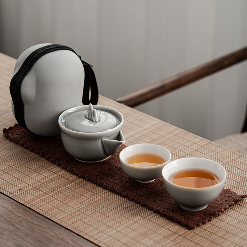 Gohobi Japanese Style Ice Grey Gaiwan Travel Tea Set 004