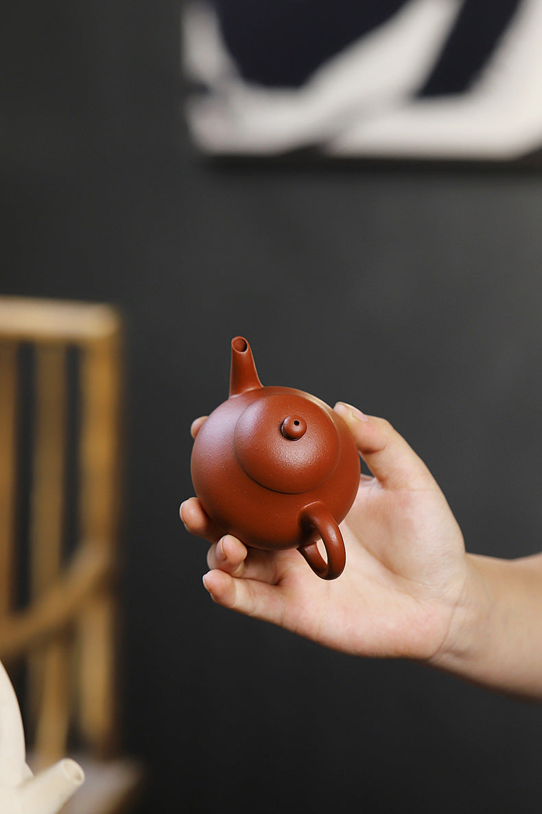 Gohobi Handmade Yixing Red Zisha Clay Teapot – 130ml Handmade Original Ore Raw Zhuni Pear-Shaped Teapot, Gongfu Tea Brewing Small Yixing Teaware