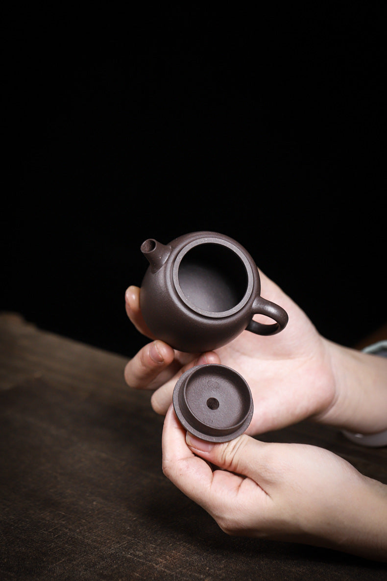 Gohobi Handmade Yixing Purple Zisha Clay Teapot  – 100ml Original Ore Sky Blue Clay Xiao Julun (Small Giant Wheel) Style, Thin-Walled Gongfu Teapot with Built-in Filter