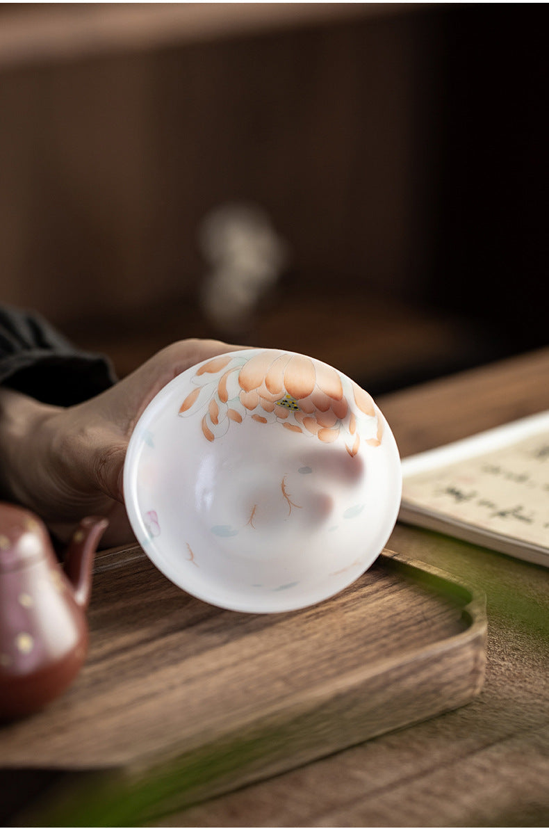 Gohobi Hand-painted Jade White Lotus Porcelain Tea Cup