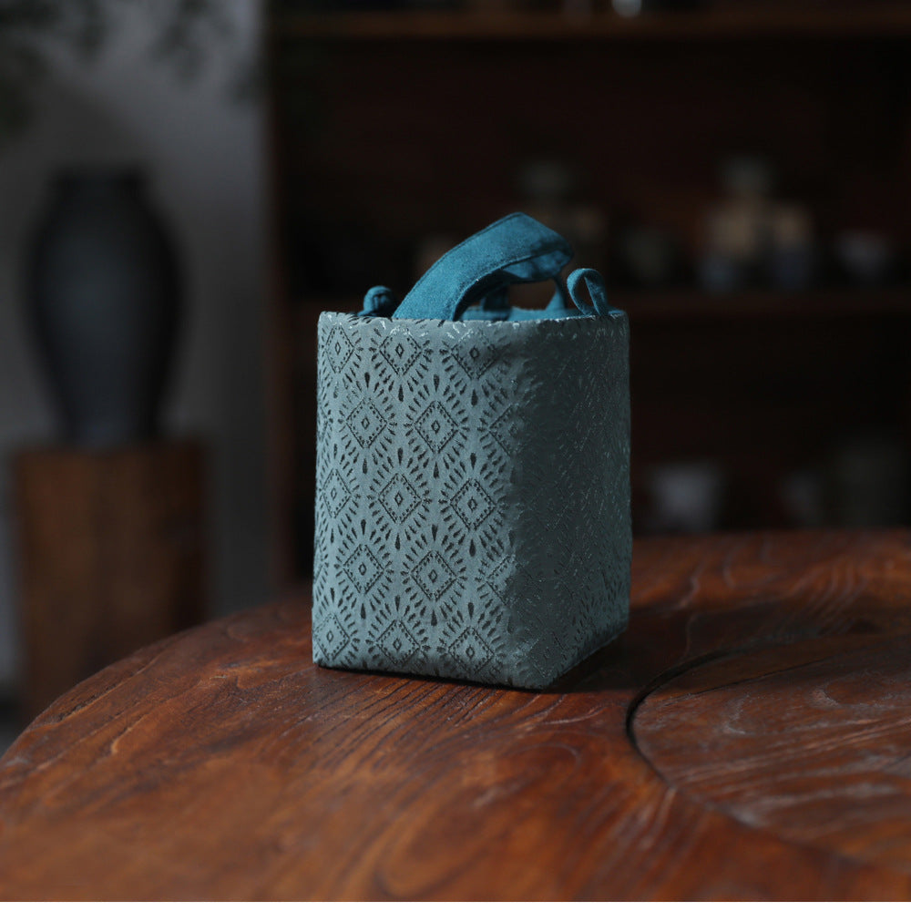 Gohobi Green Weaving Brocade Teaware Storage Travel Bag Shifuku