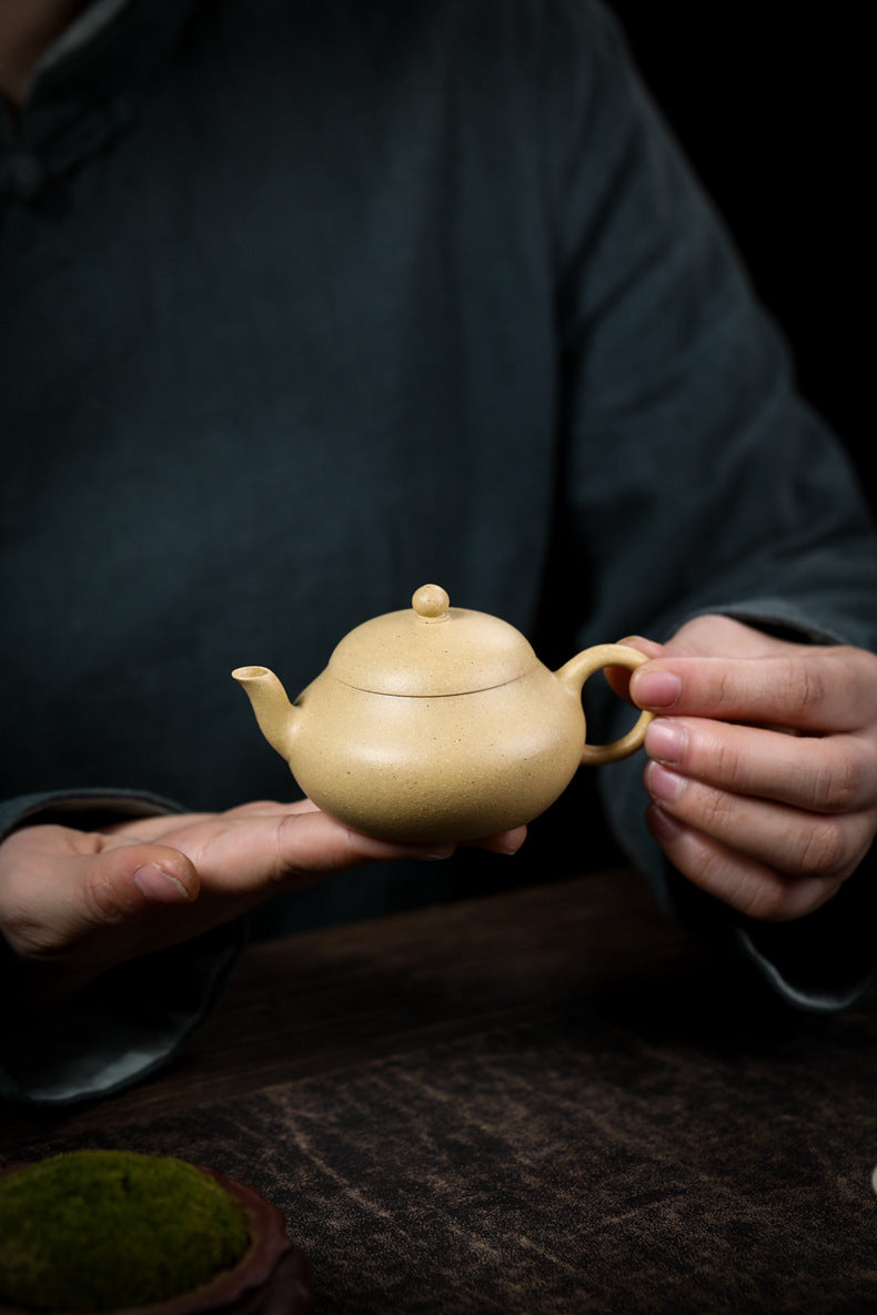Gohobi Handmade Yixing Green Zisha Clay Junde Teapot – 110ml “Ben Lü” Clay Gongfu Teapot with Inner Push Hole, Thin-Walled Design for Chaozhou Brewing