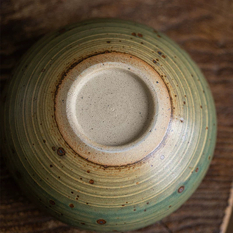Gohobi Jingdezhen Handmade Ceramic Tea Waste Bowl – Retro Green Coarse Pottery Gongfu Tea Wash