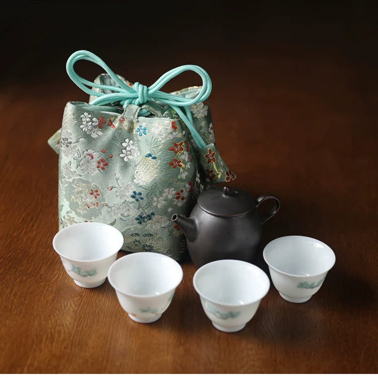 Gohobi Colourful Brocade Teaware Storage Travel Bag Shifuku
