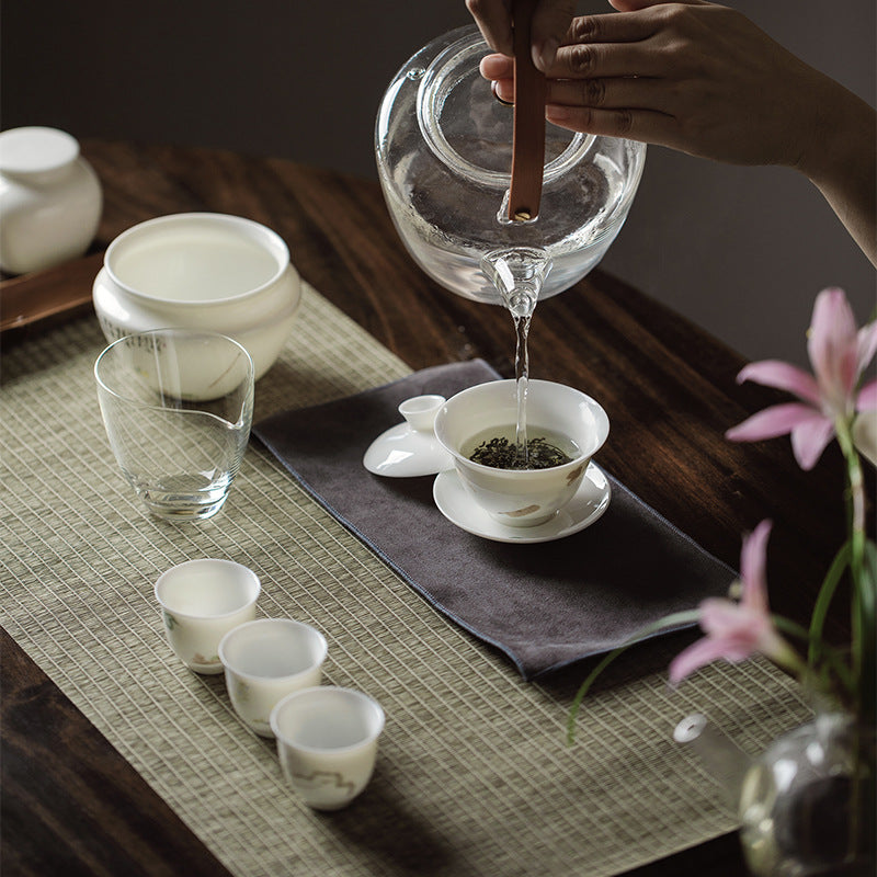 Gohobi Handmade White Porcelain Gaiwan – Thin Porcelain Tea Bowl with Saucer