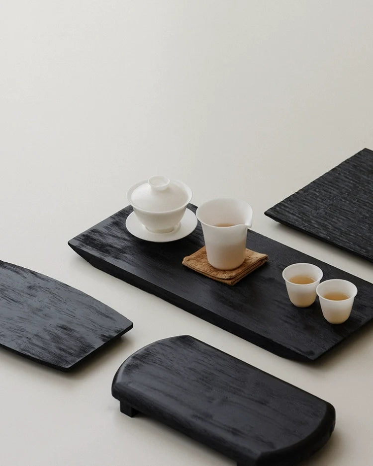 Gohobi Japanese-style Wabi-Sabi Carbonised Wood Black Tray 003