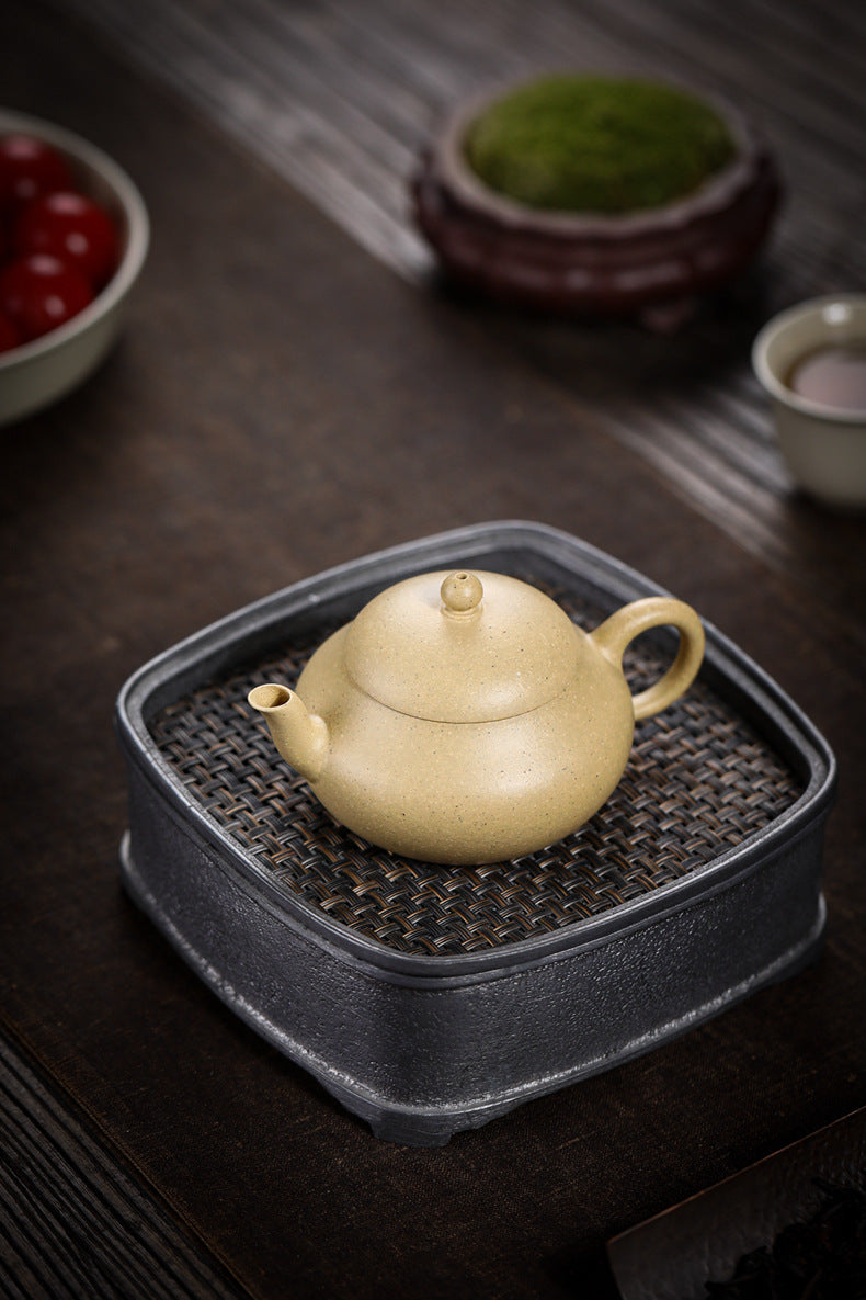 Gohobi Handmade Yixing Green Zisha Clay Junde Teapot – 110ml “Ben Lü” Clay Gongfu Teapot with Inner Push Hole, Thin-Walled Design for Chaozhou Brewing