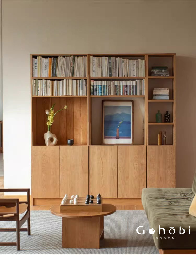 Gohobi Handmade Solid Wood Storage Cabinet – Multi-Layer Wooden Shelving Unit for Living Room or Study | FSC Certified Furniture