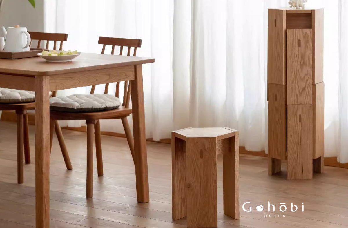 Gohobi Handmade Solid Wood Square Stool – Stackable Wooden Dining Stool Makeup Chair | FSC Certified Furniture, household makeup stool, Chinese square stool can be stacked dining table stool