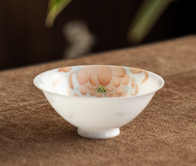Gohobi Hand-painted Jade White Lotus Porcelain Tea Cup