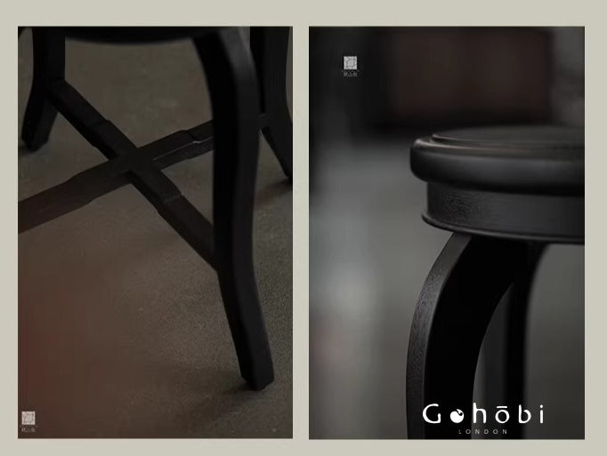 [賦山敘 x Gohobi] Gohobi Shanghai Style Teak Wood Stool – Black Round Solid Wood Tea Table Stool