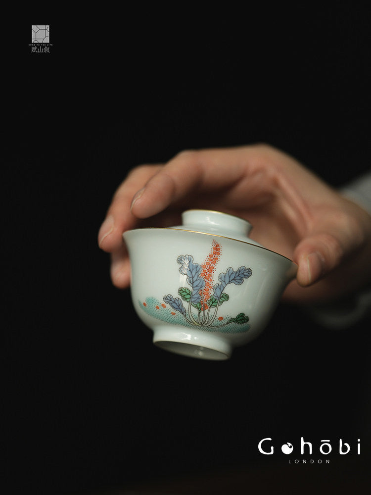 [賦山敘 x Gohobi] Gohobi Jingdezhen Hand-Painted Gaiwan – Ancient Cabbage Design Ceramic Gongfu Tea Bowl