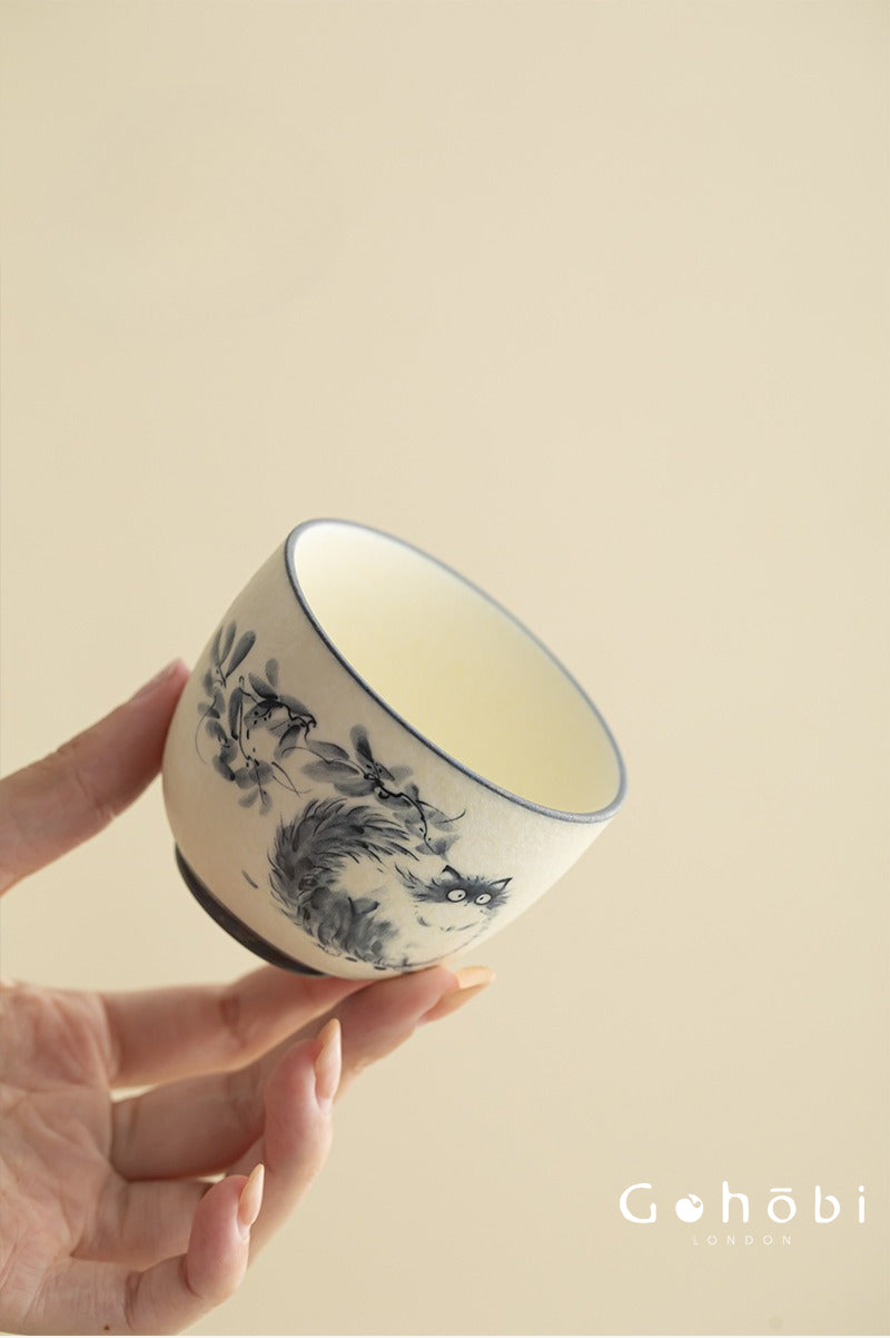 Gohobi Cute Cat Ceramic Travel Tea Set – Portable Gaiwan Tea Cup Set for One