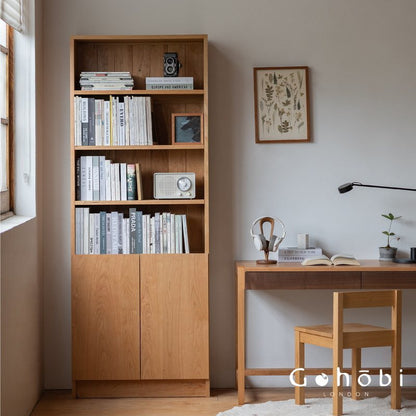 Gohobi Handmade Solid Wood Storage Cabinet – Multi-Layer Wooden Shelving Unit for Living Room or Study | FSC Certified Furniture