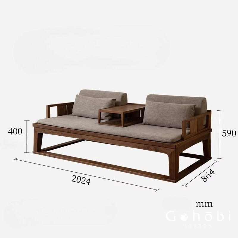Gohobi Black Walnut Solid Wood Arhat Bed Sofa – Modern Chinese Daybed for Living Room or Small Apartment