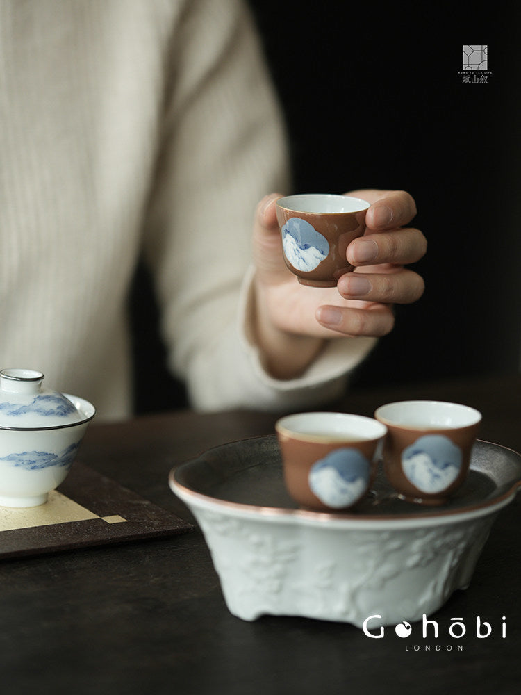 [賦山敘 x Gohobi] Gohobi Jingdezhen Hand-Painted Blue and White Teacup – Begonia Snow View Fulu Guest Cup