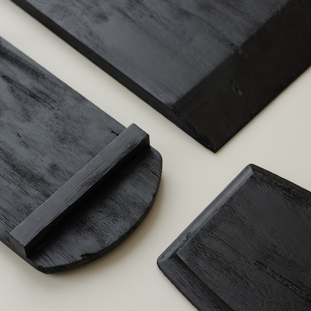 Gohobi Japanese-style Wabi-Sabi Carbonised Wood Black Tray 003