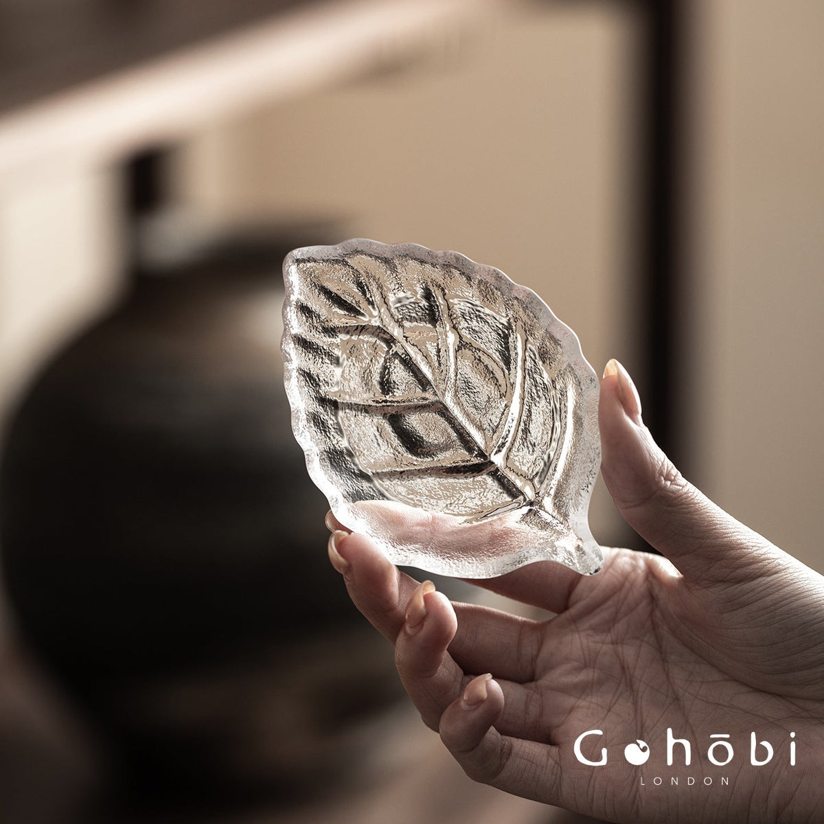 Gohobi Crystal Glass Leaf Tea Holder – Zen Leaf Tea Lotus Presentation Dish